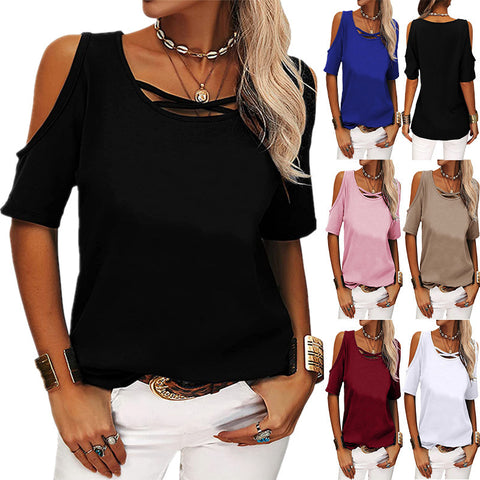 Solid Color Off The Shoulder Short Sleeved Top