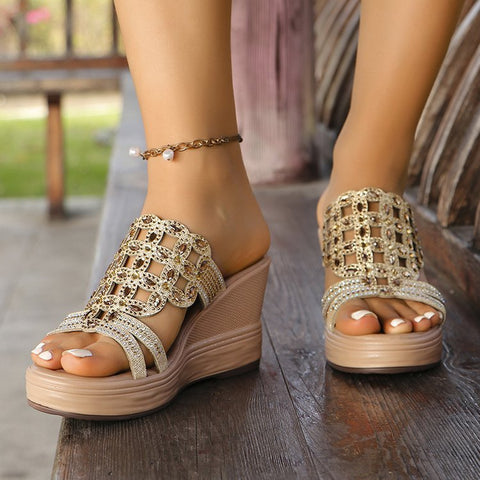 Platform Rhinestone High-heeled Wedge Sandals