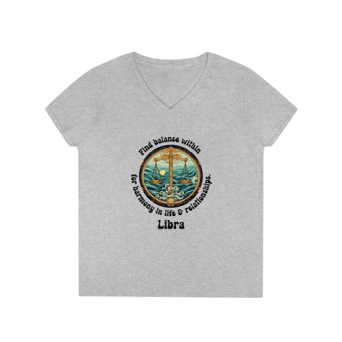 Ladies' V-Neck T-Shirt -Libra - Find balance within for harmony in life & relationships