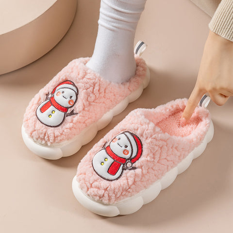 Cute Snowman Slippers Warm Plush Thick-Soled Anti-slip House Shoes