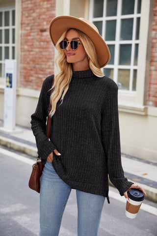 High Collar Loose Long Sleeve Split Top