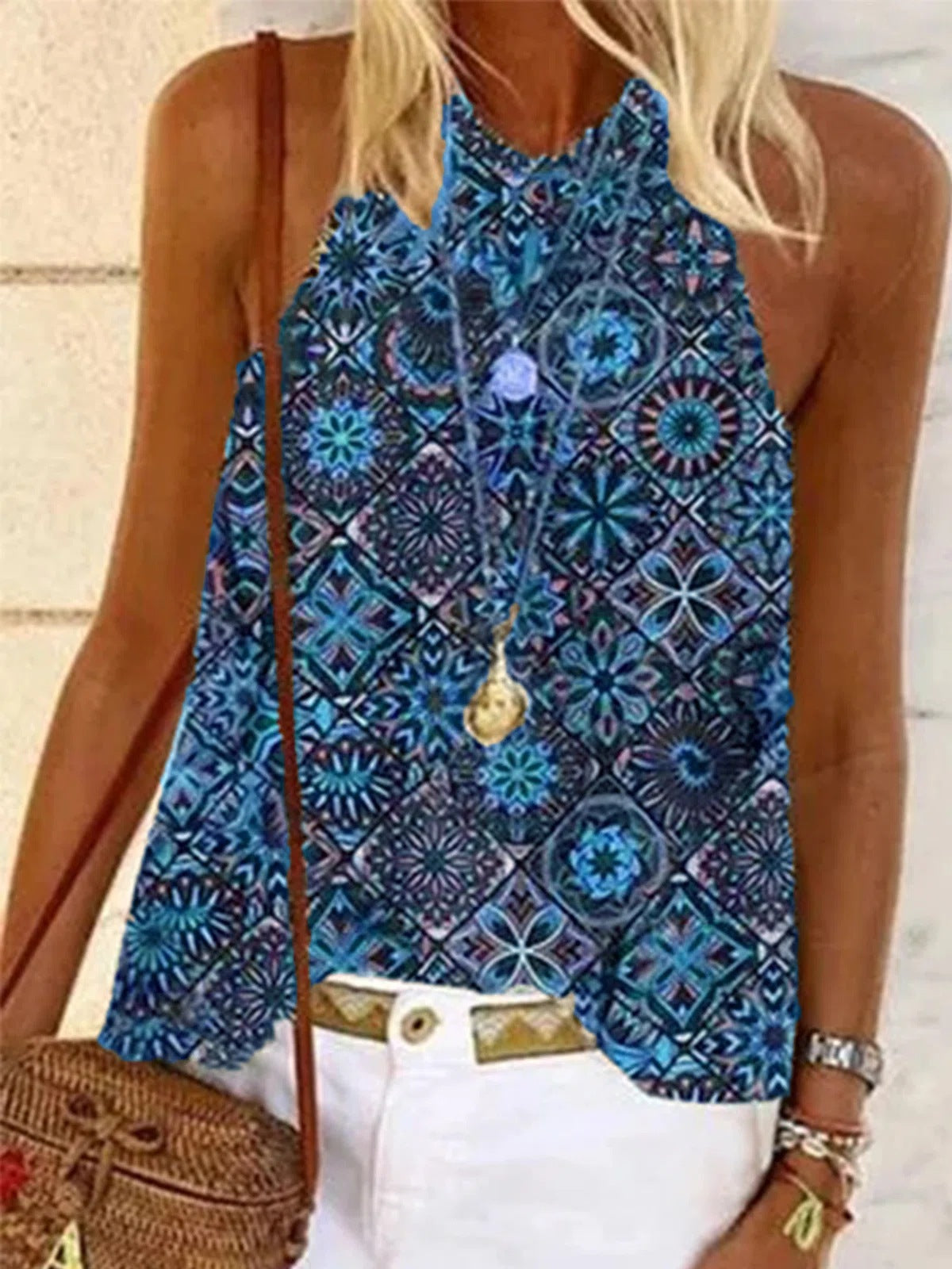 New Ladies Sling Round Neck Printed Tank