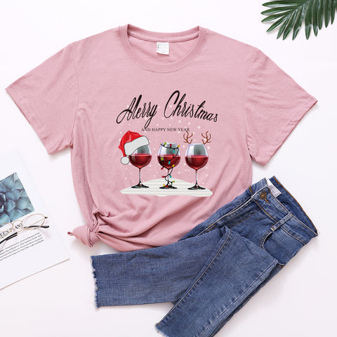 Merry Christmas Wine Glasses T-Shirt