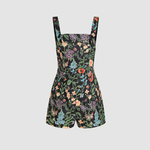 Women's Plant Print Button Strap Jumpsuit