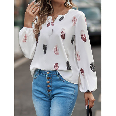 Women's Leaf Pattern Long-Sleeve Top