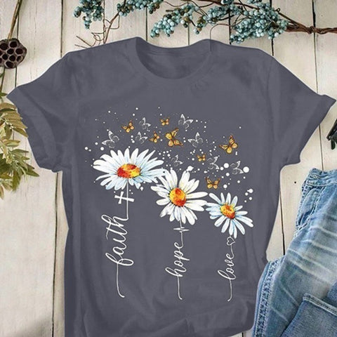 Faith Hope Love Round Neck Short Sleeve Top