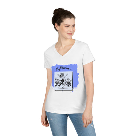 Ladies' V-Neck T-Shirt - Line Dancing - Happy Heart