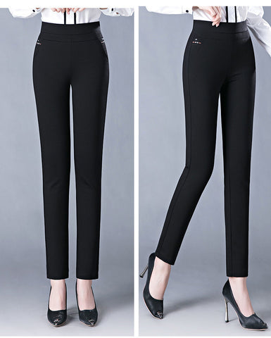 Elastic High Waist Elastic Stripe Straight-leg Pants