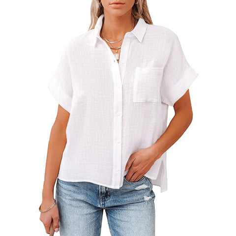 Summer Cotton Linen Short Sleeve Casual Top