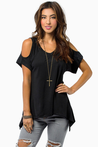 Peek a Boo Shoulder Solid Color Tunic Top