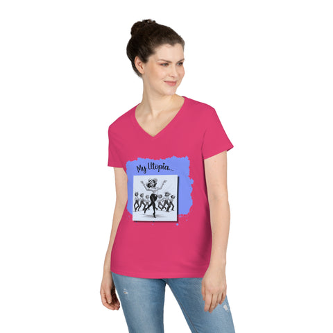 Ladies' V-Neck T-Shirt - Line Dancing - Happy Heart