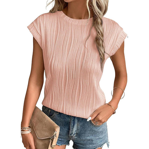 Women's Round Neck Super Short Sleeve Solid Color Summer Top