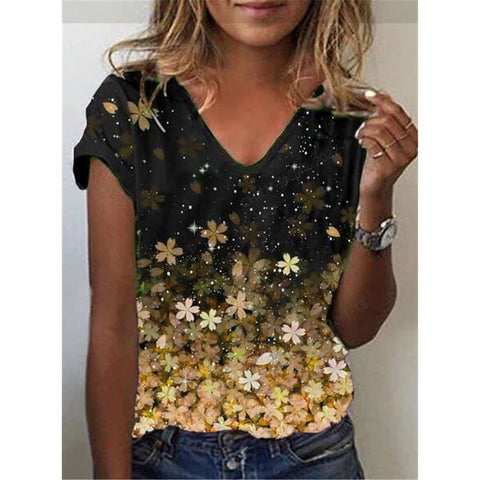 Abstract Painting Graphic Geometric Print V-Neck Top