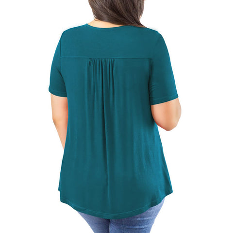 Women's Plus Size Short Sleeve Pullover Lace Pleated Top