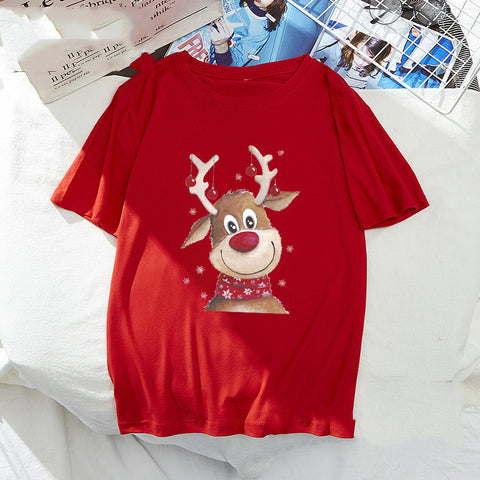 Christmas Santa Elk Short Sleeve Top