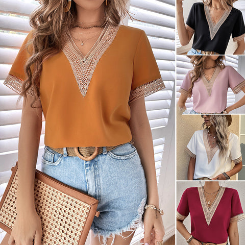 Lace V-neck and Sleeve Loose Top