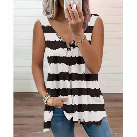 Striped Zip Top Sleeveless Tank