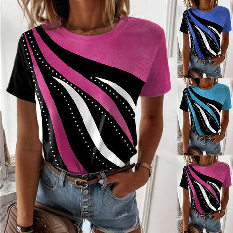 Geometric Printi Short-Sleeved Round Neck Top