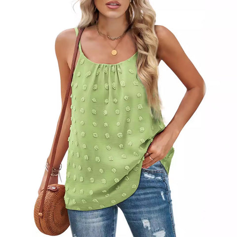 Women's Round Neck Pompon Sleeveless Adjustable Camisole Top