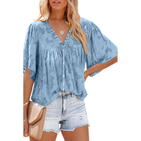 Women's Fashion Chiffon V-Neck Half Sleeve Top