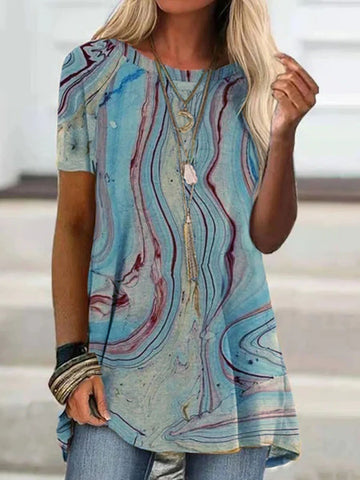 Graffiti Print Short-Sleeved Round Neck Tunic Top