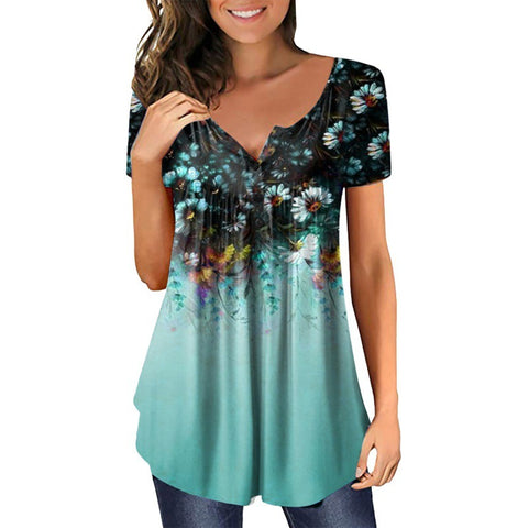 Multi Design Tunic Style V-neck Women's Top