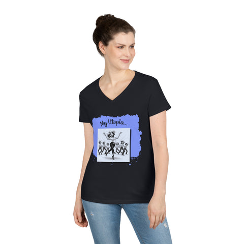 Ladies' V-Neck T-Shirt - Line Dancing - Happy Heart