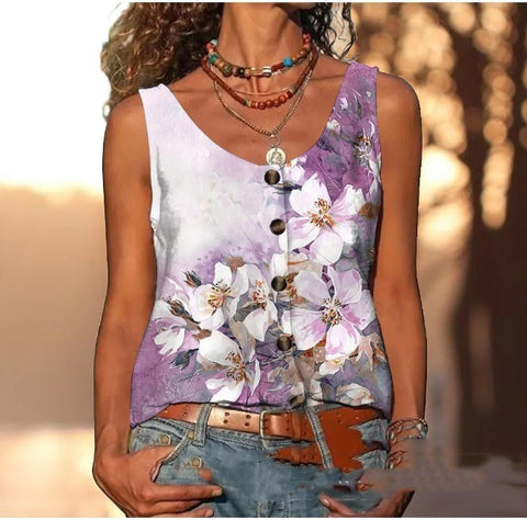 Casual Print U-neck Tank Top