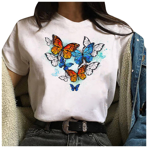 Fashion Women's Butterfly Print Short Sleeve T-Shirt