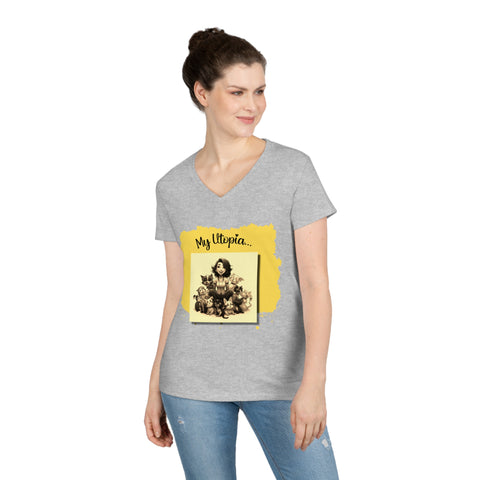 Ladies' V-Neck T-Shirt - Fur Babies - Happy Chic