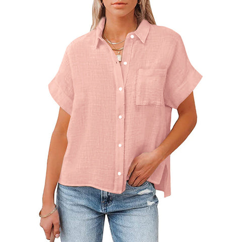 Summer Cotton Linen Short Sleeve Casual Top