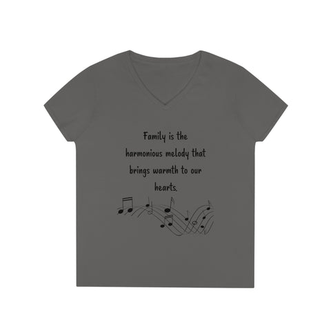 Ladies' V-Neck T-Shirt - Family is the harmonious melody that brings warmth to our hearts.