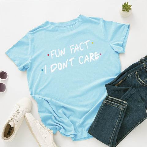 I Don't Care Round Neck Short Sleeve Cotton Top