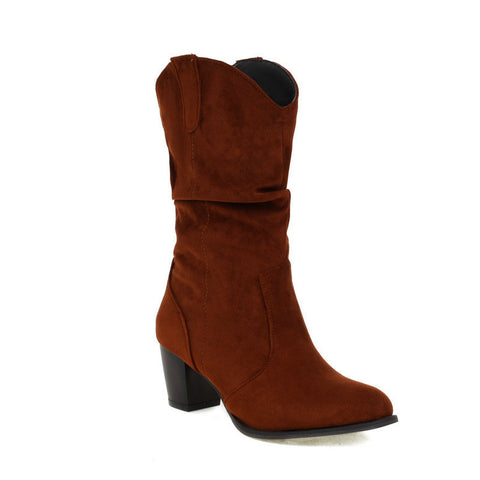 Chunky High Heel Mid-Calf Boots For Women