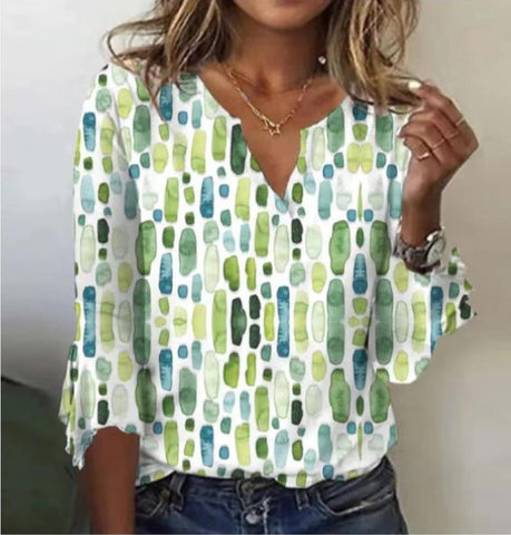 V-neck 3/4 Flare Sleeve Women's Tops