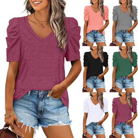 V-neck Puff Short-Sleeved Summer Top