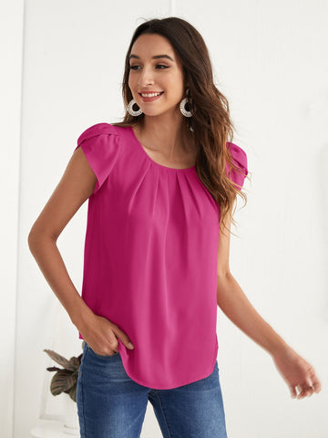 Chiffon Solid Multi Color Short-sleeved Round Neck Top