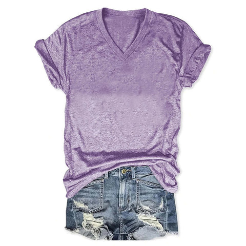 Solid Color V-Neck T-shirt Top