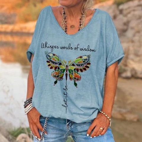 Inspirational Fashion V-neck Printed Top