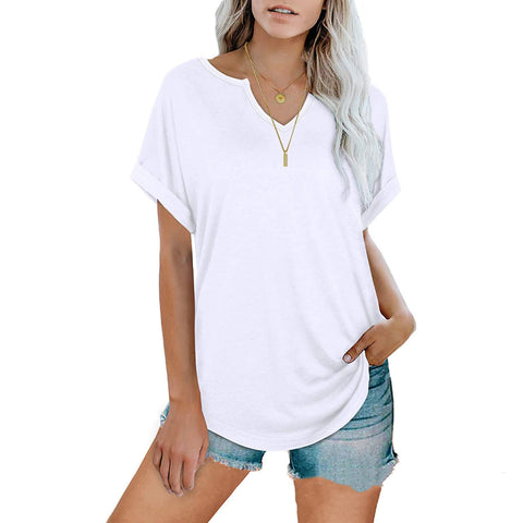 Solid Color V-neck Short-sleeved T-shirt Top