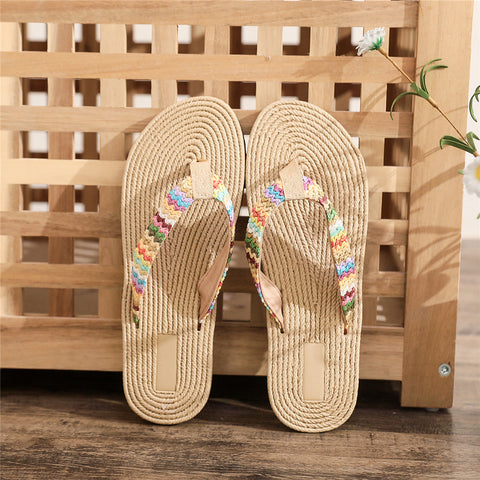 Summer Grass Woven Flip Flops For Women