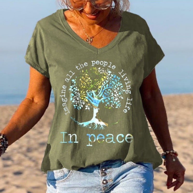 Inspirational Fashion V-neck Printed Top