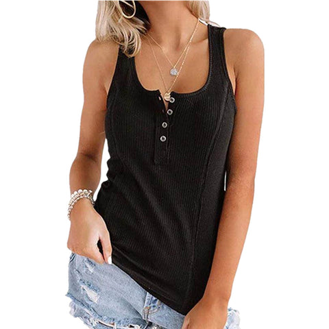 Solid Color Button Sleeveless Tank Top