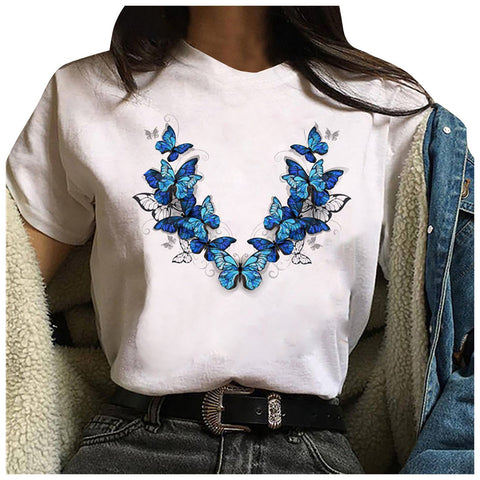 Fashion Women's Butterfly Print Short Sleeve T-Shirt