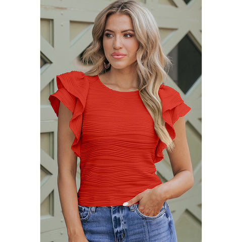 Fashion Texture Ruffled Short Sleeve Top