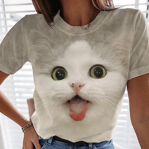 Kitten 3D Women's Short Sleeve Sports Top