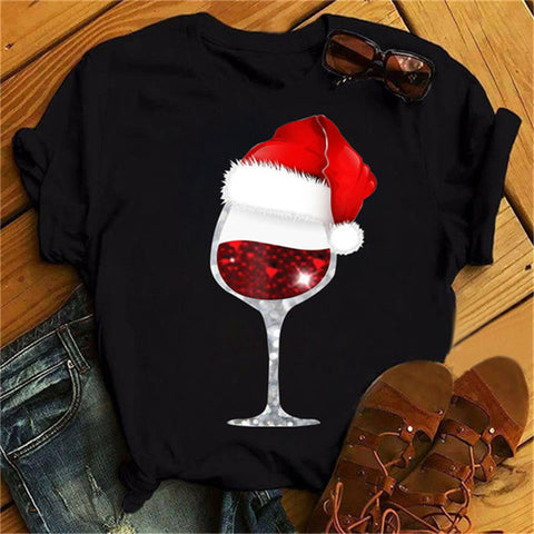 Christmas Humor Wine Glasses T-Shirt Tops