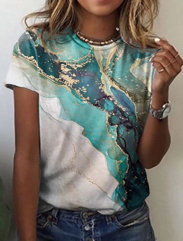 Abstract Retro Print Short Sleeve Top