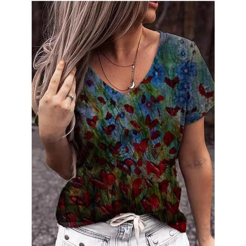 Floral Print V-neck Top