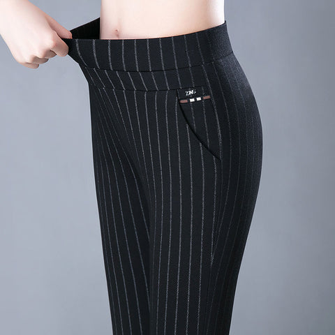 Elastic High Waist Elastic Stripe Straight-leg Pants